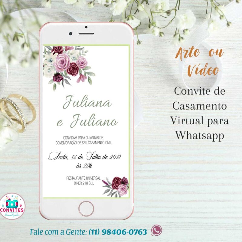 Convite Casamento Interativo Virtual Para Whatsapp - FRETE GRÁTIS