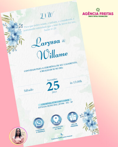 Convite de Casamento Interativo Azul Serenity