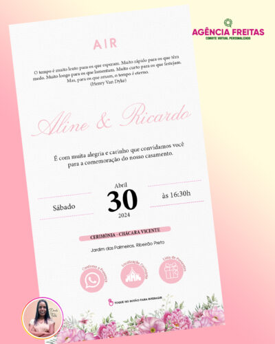 Convite de Casamento Interativo Rosa e Preto