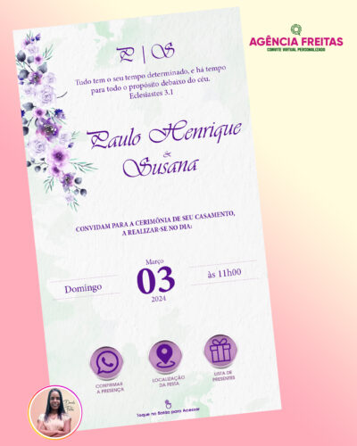 Convite de Casamento Interativo em Lilás