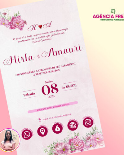 Convite de Casamento Virtual Interativo Fucsia Rosa